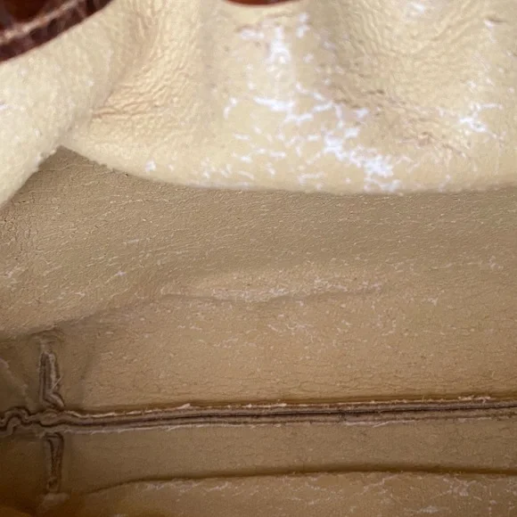 Furla Suede Vintage Brown Crossbody Gold Hardware looks like tiny cat paw prints